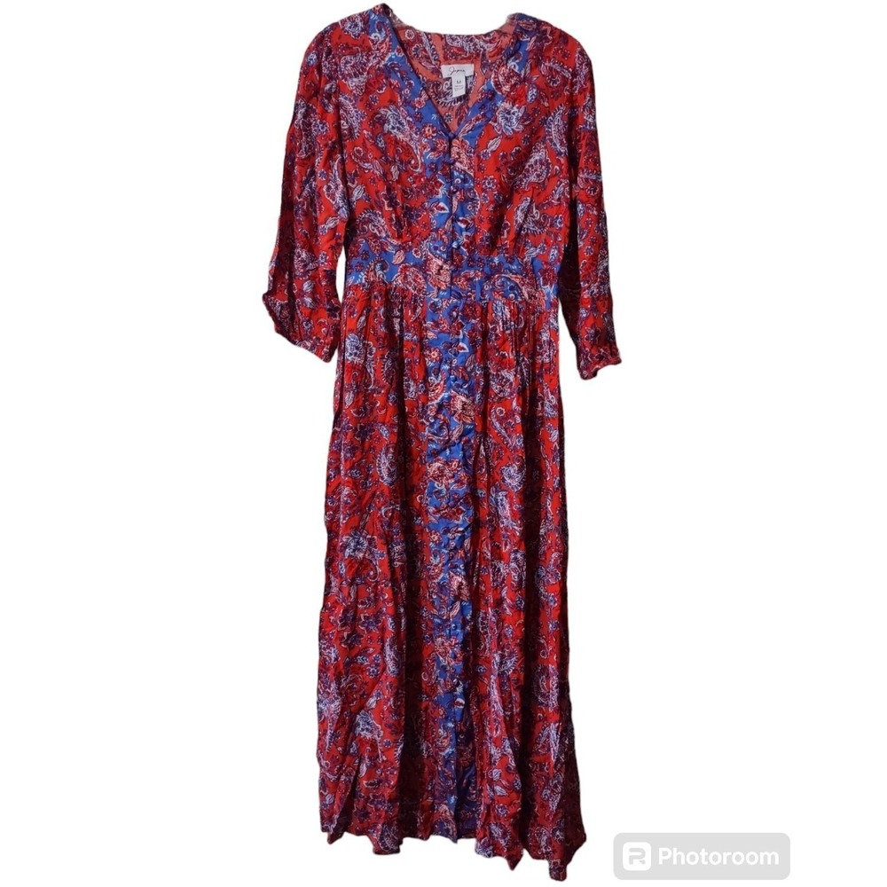 Jopna Maxi Dress Women's M Multicolor Print Elastic Waist 3/4 Sleeves Buttons